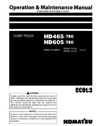 HD605-7(JPN)-E0 S/N 10718-10738 Operation manual (English)