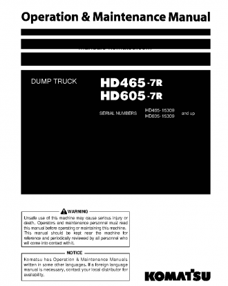 HD605-7(JPN)-R S/N 15309-15364 Operation manual (English)