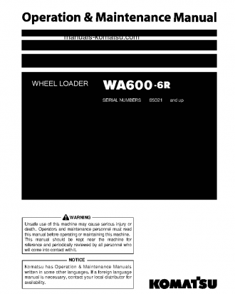 WA600-6(JPN)-R S/N 65021-65023 Operation manual (English)