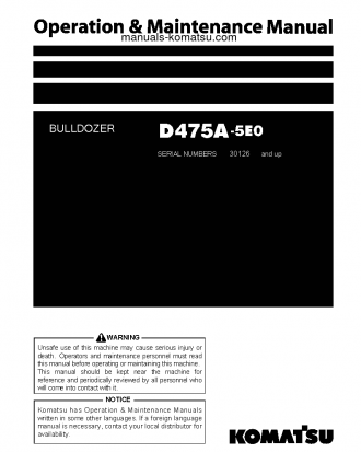 D475A-5(JPN)-E0, ONE-WAY STEERING LEVER S/N 30126-30133 Operation manual (English)