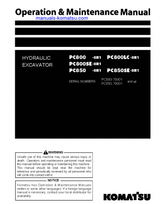 PC850SE-8(JPN)-R1 S/N 70001-UP Operation manual (English)