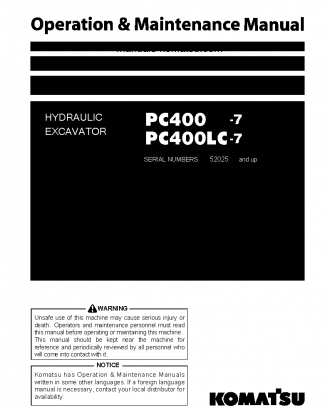 PC400LC-7(JPN)--50C DEGREE FOR CIS S/N 52025-UP Operation manual (English)