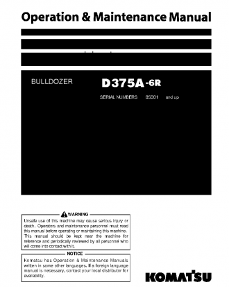 D375A-6(JPN)-R W/O EGR S/N 65001-UP Operation manual (English)