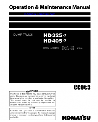 HD325-7(JPN) S/N 7611-7903 Operation manual (English)