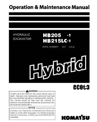 HB205-1(JPN)-HYBRID GREASING INTERVAL 100 HOUR S/N 1001-2634 Operation manual (English)