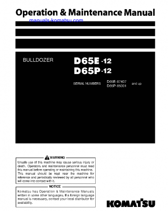 D65P-12(JPN) S/N 65001-UP Operation manual (English)