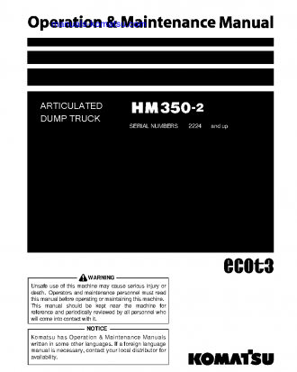 HM350-2(JPN) S/N 2224-UP Operation manual (English)