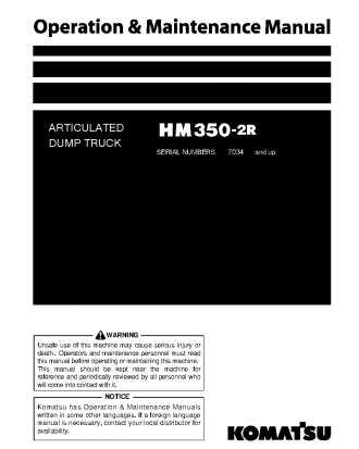 HM350-2(JPN)-W/O EGR S/N 7034-UP Operation manual (English)