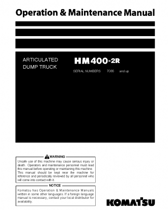 HM400-2(JPN)-W/O EGR S/N 7086-UP Operation manual (English)