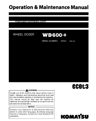 WD600-6(JPN) S/N 55012-UP Operation manual (English)