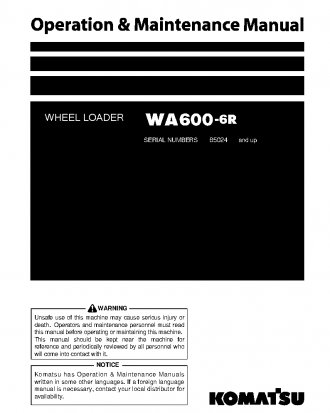 WA600-6(JPN)-W/O EGR S/N 65024-UP Operation manual (English)