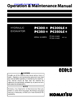 PC300-8(JPN)-WORK EQUIPMENT GREASE 100H S/N 61466-UP Operation manual (English)