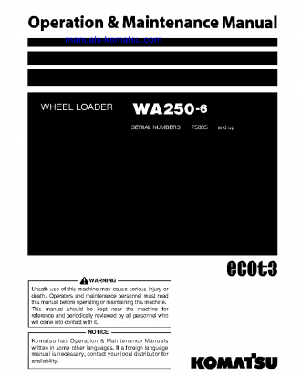 WA250-6(JPN) S/N 75865-UP Operation manual (English)