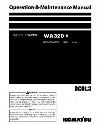 WA320-6(JPN) S/N 70587-UP Operation manual (English)