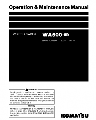 WA500-6(JPN)-W/O ERG S/N 60011-UP Operation manual (English)