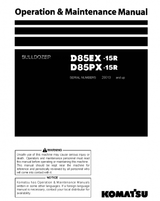 D85EX-15(JPN)-W/O EGR S/N 20013-UP Operation manual (English)