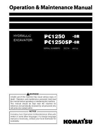 PC1250-8(JPN)-W/O ERG S/N 35214-UP Operation manual (English)