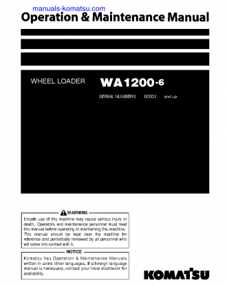 WA1200-6(JPN) S/N 60001-UP Operation manual (English)