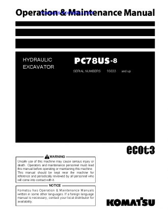 PC78US-8(JPN) S/N 16833-UP Operation manual (English)