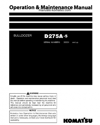 D275A-5(JPN)--50C DEGREE S/N 30001-UP Operation manual (English)