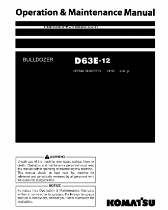 D63E-12(JPN)-TRIMMING DOZER FOR CHINA S/N 2109-UP Operation manual (English)