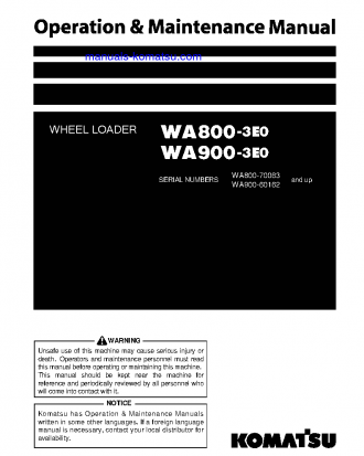 WA800-3(JPN)-TIER2 S/N 70063-70074 Operation manual (English)