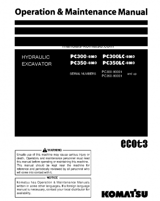 PC300LC-8(JPN)-M0, WORK EQUIPMENT GREASE 100H S/N 80001-UP Operation manual (English)