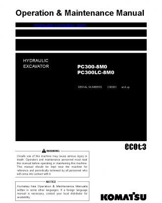 PC300LC-8(THA)-M0 S/N C90001-UP Operation manual (English)