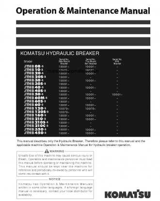 JTHB120-3(JPN)-HYDRAULIC BREAKER S/N 10001-99999 Operation manual (English)