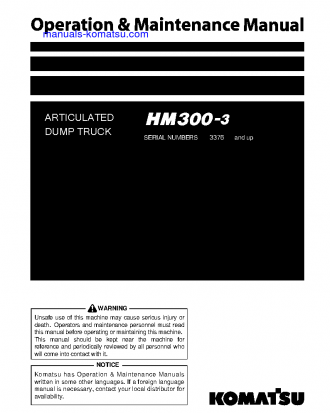 HM300-3(JPN) S/N 3376-UP Operation manual (English)