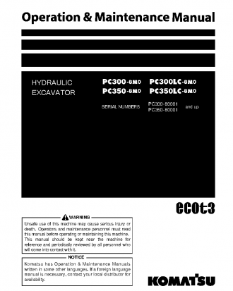 PC300-8(JPN)-M0, WORK EQUIPMENT GREASE 500H S/N 80001-UP Operation manual (English)