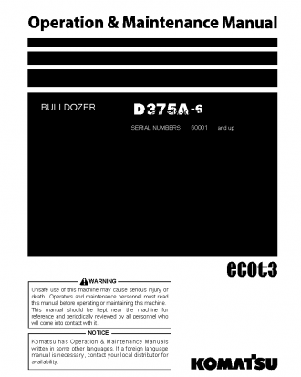 D375A-6(JPN)--40C DEGREE FOR CIS S/N 60001-UP Operation manual (English)