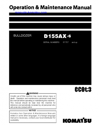 D155AX-6(JPN)-FOR RUSSIA S/N 81707-UP Operation manual (English)