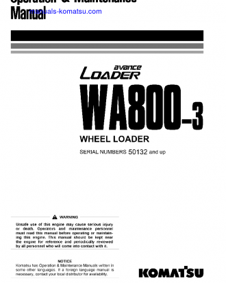 WA800-3(JPN) S/N 50132-UP Operation manual (English)