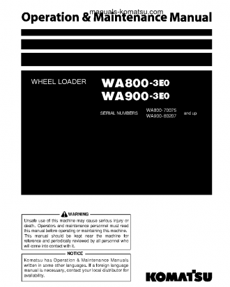 WA800-3(JPN)-TIER2 S/N 70075-UP Operation manual (English)