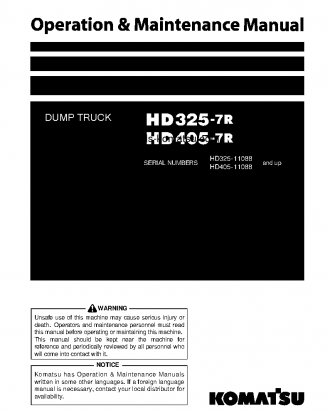 HD405-7(JPN)-W/O EGR S/N 11088-UP Operation manual (English)