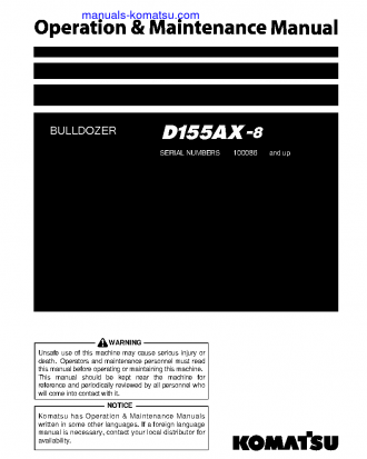 D155AX-8(JPN) S/N 100086-UP Operation manual (English)