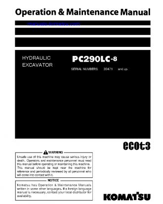 PC290LC-8(JPN) S/N 30471-UP Operation manual (English)