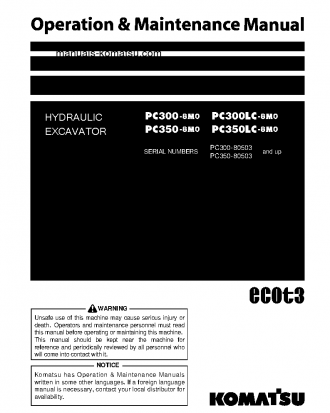 PC300-8(JPN)-M0, WORK EQUIPMENT GREASE 500H S/N 80503-UP Operation manual (English)