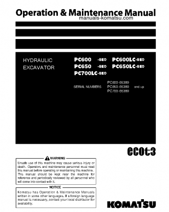 PC650-8(JPN)-E0, ALL SAFETY LABELS ARE PICTORIAL S/N 65389-UP Operation manual (English)