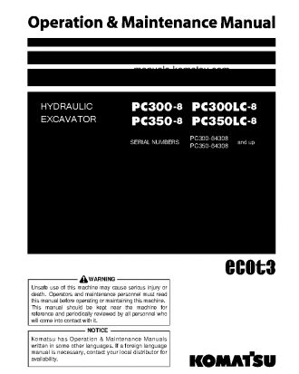 PC300LC-8(JPN)-GREASING 100H, ALL SAFETY LABELS ARE PICTORIAL S/N 64308-UP Operation manual (English)