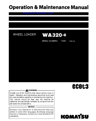 WA320-6(JPN)-ALL SAFETY LABELS ARE PICTORIAL S/N 66105-UP Operation manual (English)