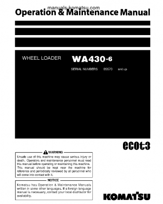 WA430-6(JPN)-ALL SAFETY LABELS ARE PICTORIAL S/N 65570-UP Operation manual (English)