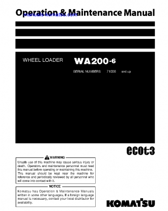 WA200-6(JPN)-ALL SAFETY LABELS ARE PICTORIAL S/N 71006-UP Operation manual (English)