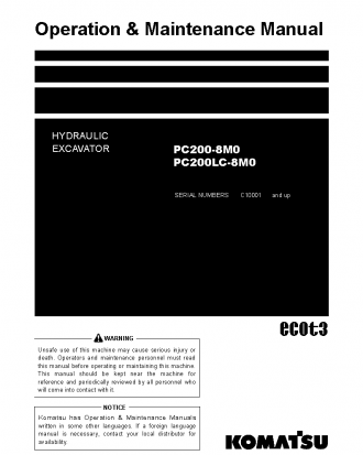 PC200LC-8(THA)-M0 S/N C10001-UP Operation manual (English)