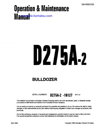 D275A-2(JPN) S/N 10127-10301 Operation manual (English)