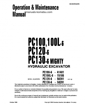 PC100-6(JPN) S/N 41401-45220 Operation manual (English)