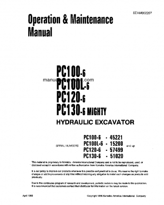 PC130-6(JPN) S/N 51020-UP Operation manual (English)