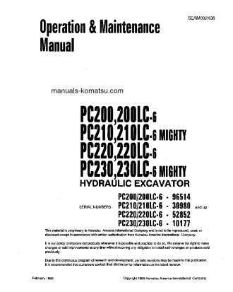 PC200-6(JPN) S/N 96514-102208 Operation manual (English)