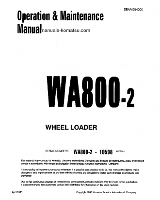 WA800-2(JPN) S/N 10501-10709 Operation manual (English)
